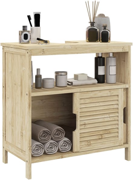 HOMCOM-Badkamermeubel-Bamboe-60x30x60cm-Natuurlijk hout