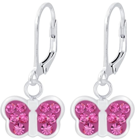 Joy|S - Zilveren vlinder oorbellen - roze kristal - brisure / leverback sluiting - sterling zilver 925