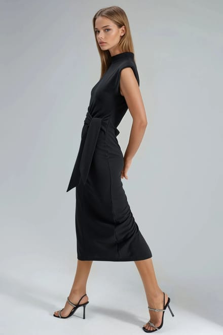 Kraage-detail Midi-jurk met Strik