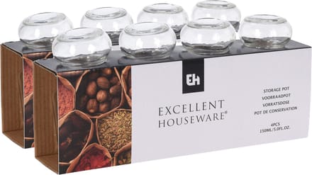 Excellent Houseware Kruidenpotjes - 8st - glas - transparant - 150 ml