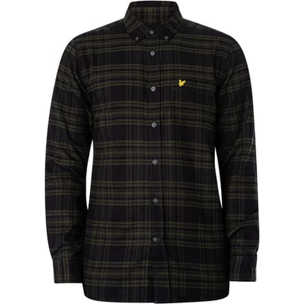 Lyle & Scott bergmosgroen geruit flanellen overhemd met lange mouwen