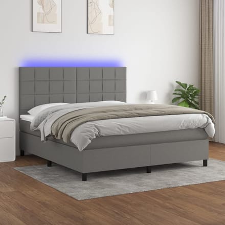 vidaXL - Boxspring - met - matras - en - LED - stof - donkergrijs - 160x200 - cm