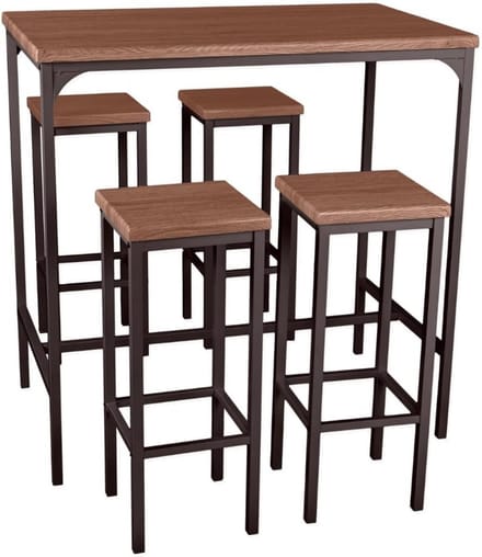 Rechthoekig tafelset met 4 krukken - 110 cm - bruin PVC-blad - donkerbruin frame - binnengebruik