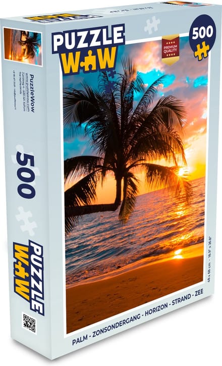 Puzzel Palm - Zonsondergang - Horizon - Strand - Zee - Tropisch - Legpuzzel - Puzzel 500 stukjes