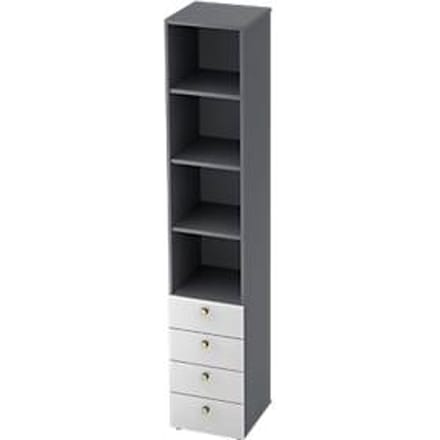 Combinatiekast TOPAS LINE, 6 dossierhoogtes, legborden + 4 laden, grafiet/wit