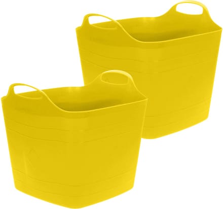 Excellent Houseware Flexibele emmer - 2x - geel - 15 liter - kunststof - vierkant - 30 x 29 cm