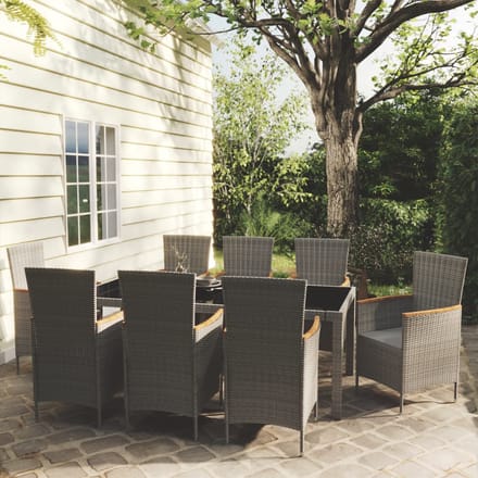 vidaXL - 9-delige - Tuinset - met - kussens - poly - rattan - grijs