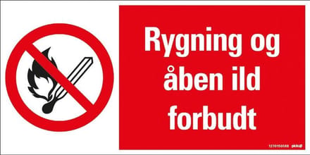 Pickup - RYGNING OG ABEN ILD FORBUDT - conform NEN-EN-ISO 7010 bord 30x15 cm