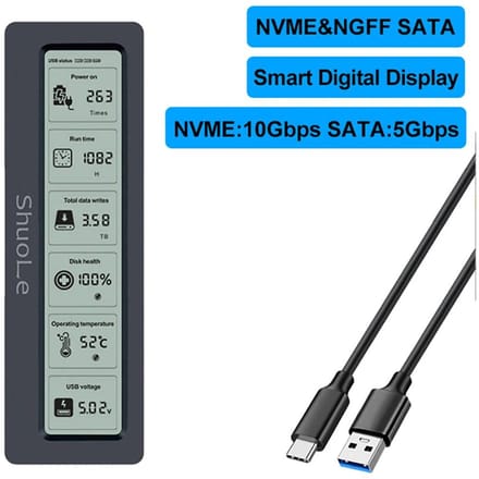 M.2 NVME/NGFF Dubbel Protocol SSD Behuizing Visuele Slimme SSD Case Gezondheidsdetectie USB 3.2 Gen 2 10Gbps Aluminiumlegering PCI-E Behuizing nvme &sata blue