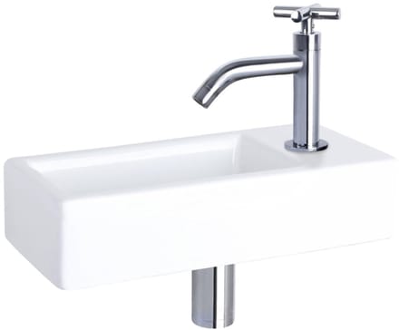 Differnz Hura fonteinset – 38.5x18.5x9 cm – keramiek wit – gebogen chromen kraan met kruisgreep