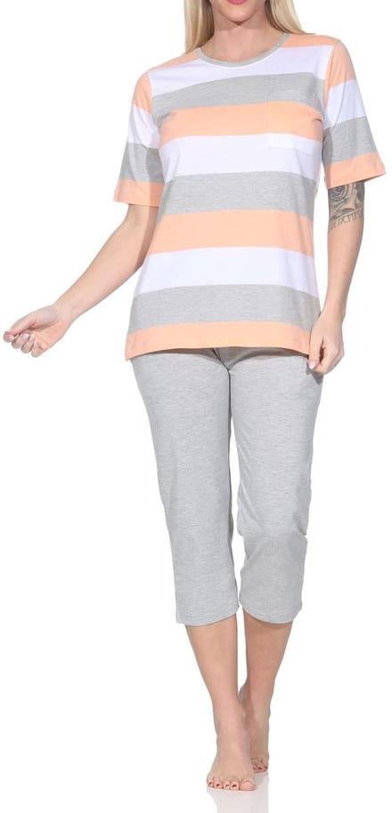 Normann Dames Capri Pyjama Korte Mouwen Blokstreep - Ook in Oversizes