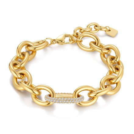 Twice As Nice Armband in goudkleurig edelstaal, brede armband, steentjes 18cm+3cm