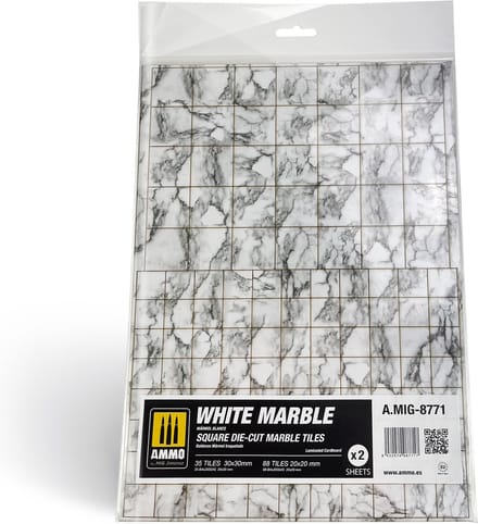 AMMO by Mig Jimenez Modelbouwpakket - MIG 8771 Marble White - Square Die-cut Tiles - 2pcs Accessoires set - AMMO - Modelbouw