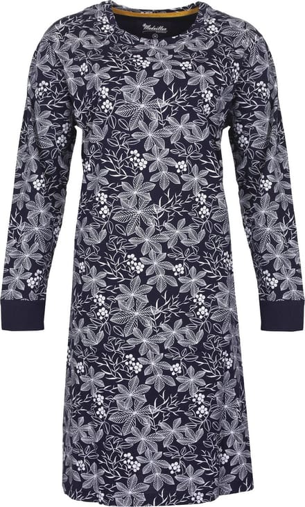 Medaillon Dames Nachthemd - Bloemenprint - Donker Blauw - Maat L
