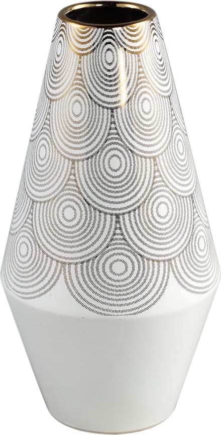PTMD Vincey Ronde Bloempot - H40 x Ø21 cm - Keramiek - Wit/goud