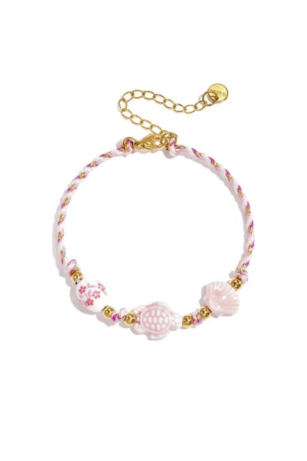 Armband met schildpad en schelp kralen en touwmotief Roze