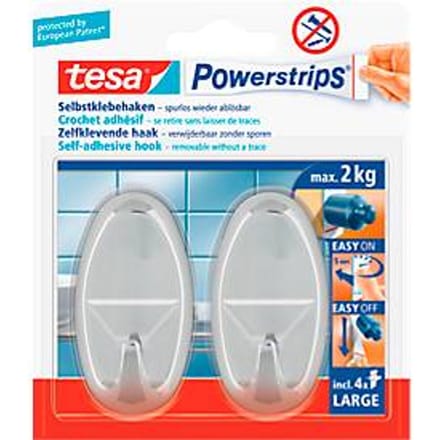tesa Powerstrips haakjes Large, ovaal, chroom