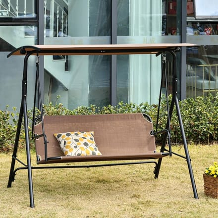 Sweiko Schommelstoel - 2 zits - Tuinschommel - UV-bestendig - Metaal + Polyester - Verstelbare hoek - Bruin