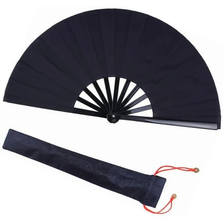 Éventail de Kung Fu pliable noir pour représentations sur scène, fêtes, décorations, anniversaires black