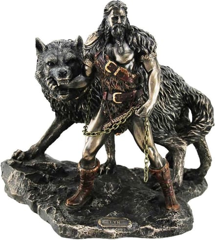 Veronese Design - Gebronsd Beeld - Noorse God Tyr en de Binding van Fenrir - 22,5cm