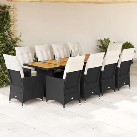vidaXL 11-delige Bistroset met kussens poly rattan zwart