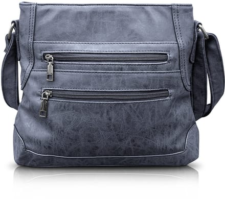 THL Design - Dames schoudertas - Plat Model - Tussenmaat - Veel Vakken - Donkerblauw