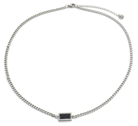 Ketting met Zirkonia - RVS - Lengte 39-44 cm - Zilverkleurig en Zwart