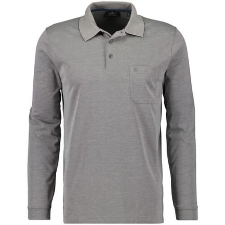 Ragman Softknit Polo Longsleeve Uni Breast Pocket Zilvergrijs / male