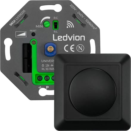 Ledvion - LED Smart WIFI LED Dimmer 5-250W - Incl. Zwarte Afdekplaat - Universeel