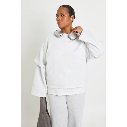 boohoo Dames Plus 2-in-1 Sweatshirt met lange mouwen T-shirt | Grey Marl | Maat: 20