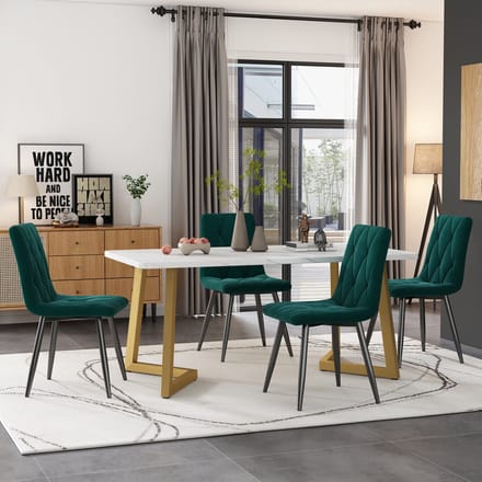 Eettafelset - 117×68 cm - Rechteckige Esstisch Set + 4 Stoelen - Modern Design - Twill Samt - Donkergroen