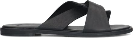 Manfield - Dames - Zwarte leren slippers - Maat 36