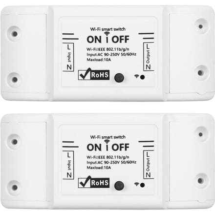 2 Stuks Mini Slimme WiFi Schakelaar Spraakbesturing Timerfunctie Draadloze Afstandsbediening Schakelaar AC90‑250V white