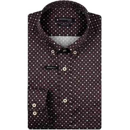 Giordano Overhemd Ivy Abstract Mini Floral Graphic Satin Stretch Button-Down Deep Mauve-Multi / male