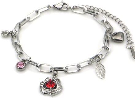 Armband - RVS - bloem - zilverkleurig - 16-21 cm