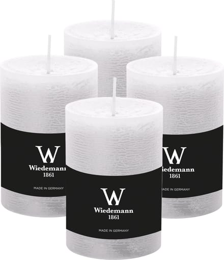 Wiedemann Cilinderkaars/stompkaars - 4x - rustieke kaars - wit - 7 x 10 cm - 43 branduren