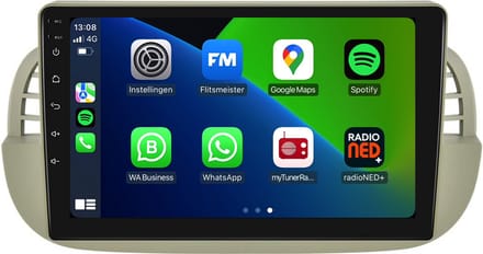 Carplay autoradio voor Fiat 500 Beige | 2007 t/m 2015 | Android 13 | Draadloos Apple Carplay & Android auto | 2GB + 32GB | 8-Core processor | Davilon | 2025 model | 2007 2008 2009 2010 2011 2012 2013 2014 2015 | Bluetooth & Wifi