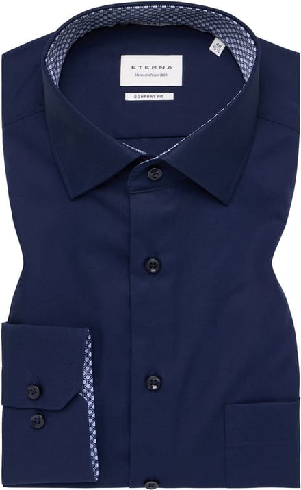 ETERNA comfort fit overhemd - popeline - donkerblauw - Strijkvrij - Boordmaat: 47