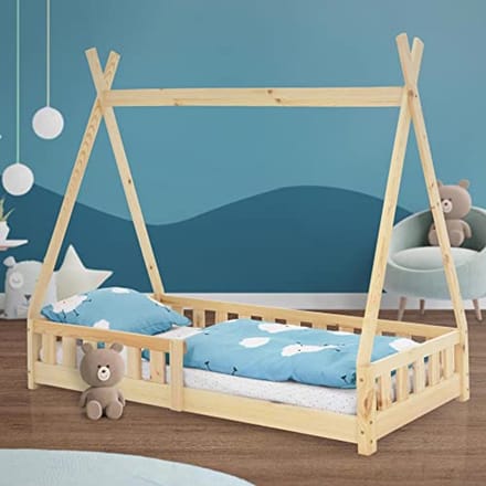 Kinderbed Tipi 80x160 cm Natuurlijk Hout met Uitvalbeveiliging