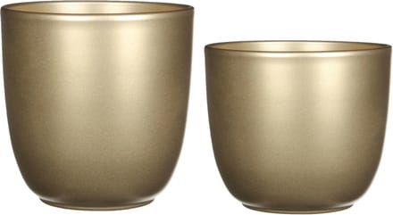 Mica - Plantenpot/bloempot - 2x stuks - keramiek - goud - D17/22 cm