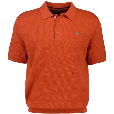 Gant Trui Textured Cotton Short Sleeve Polo Pullover Deep Orange / male