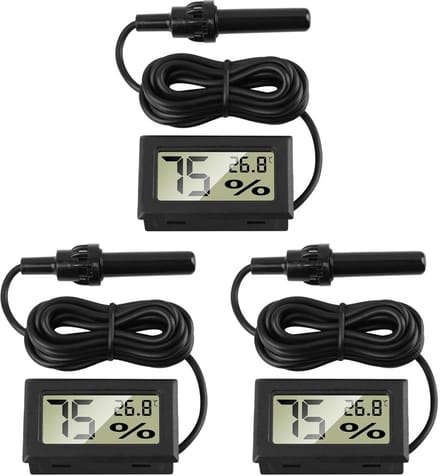 Set van 3 Digitale Thermometer en Hygrometer met Externe Sensor voor Binnen en Aquarium