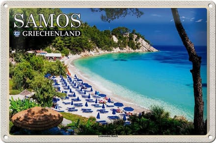 Blechschild Reise 30x20cm Samos Griechenland Lemonakia Beach Strand