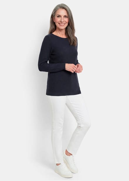 Fijn gebreide tricot pullover met boothals - marine - Gr. 19 van Goldner Fashion