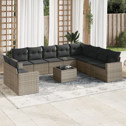 vidaXL - 11-delige - Loungeset - met - kussens - poly - rattan - grijs