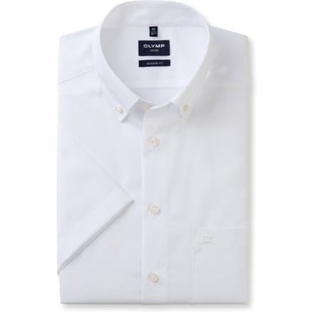 OLYMP Luxor modern fit overhemd - korte mouw - wit met button-down kraag - Strijkvrij - Boordmaat: 42