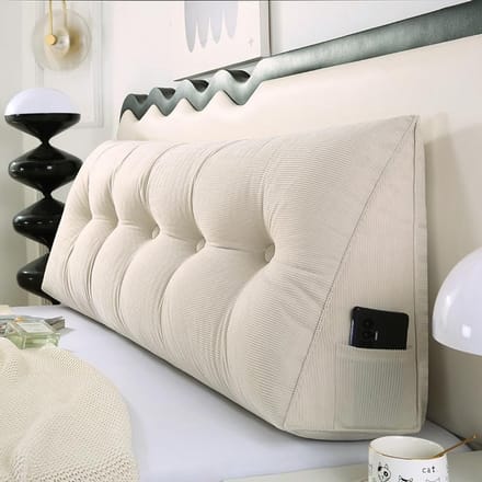 Hoofdbordkussen - Leeskussen Bed - Zitten in Bed - Met Opbergvakken - 100 cm Breed - Wit
