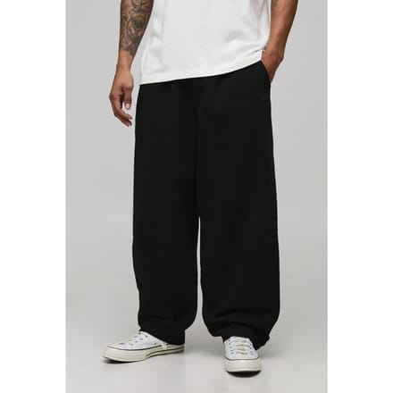 Balloon Fit Half & Half Tailleband Gewassen Twill Broek | Black | Size Medium