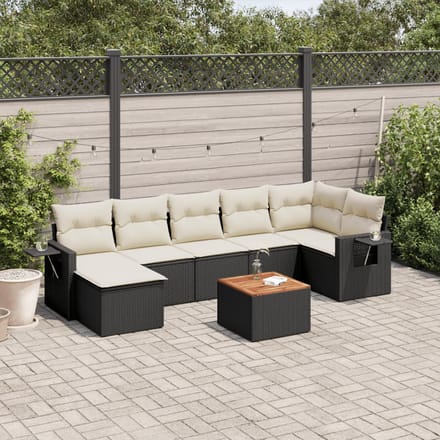 vidaXL - 8-delige - Loungeset - met - kussens - poly - rattan - zwart