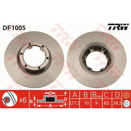 Remschijf TRW DF1005 voorkant, compleet, 1 Stuk